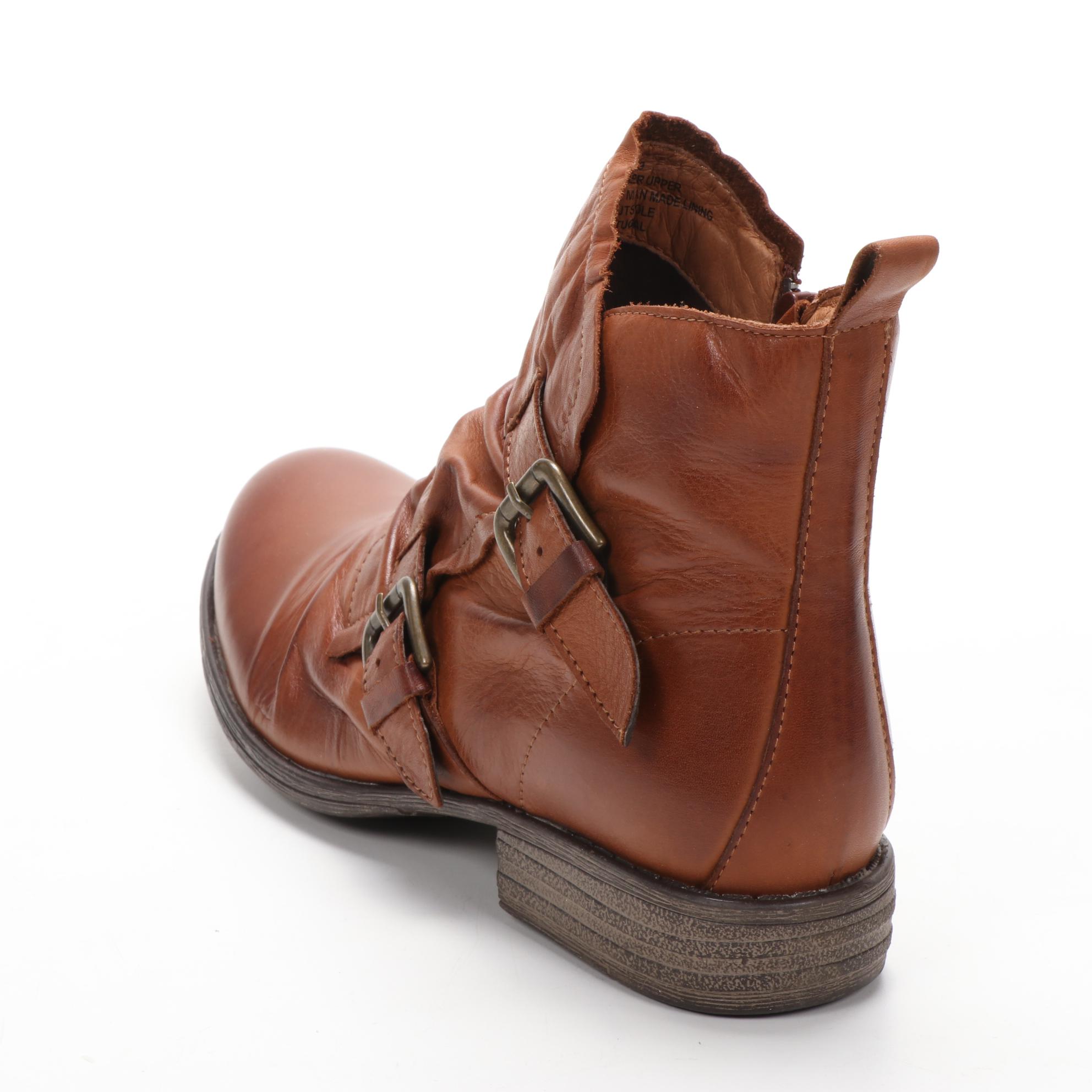 Miz Mooz Leslie Buckle Strap Ankle Boots in Brandy Leather