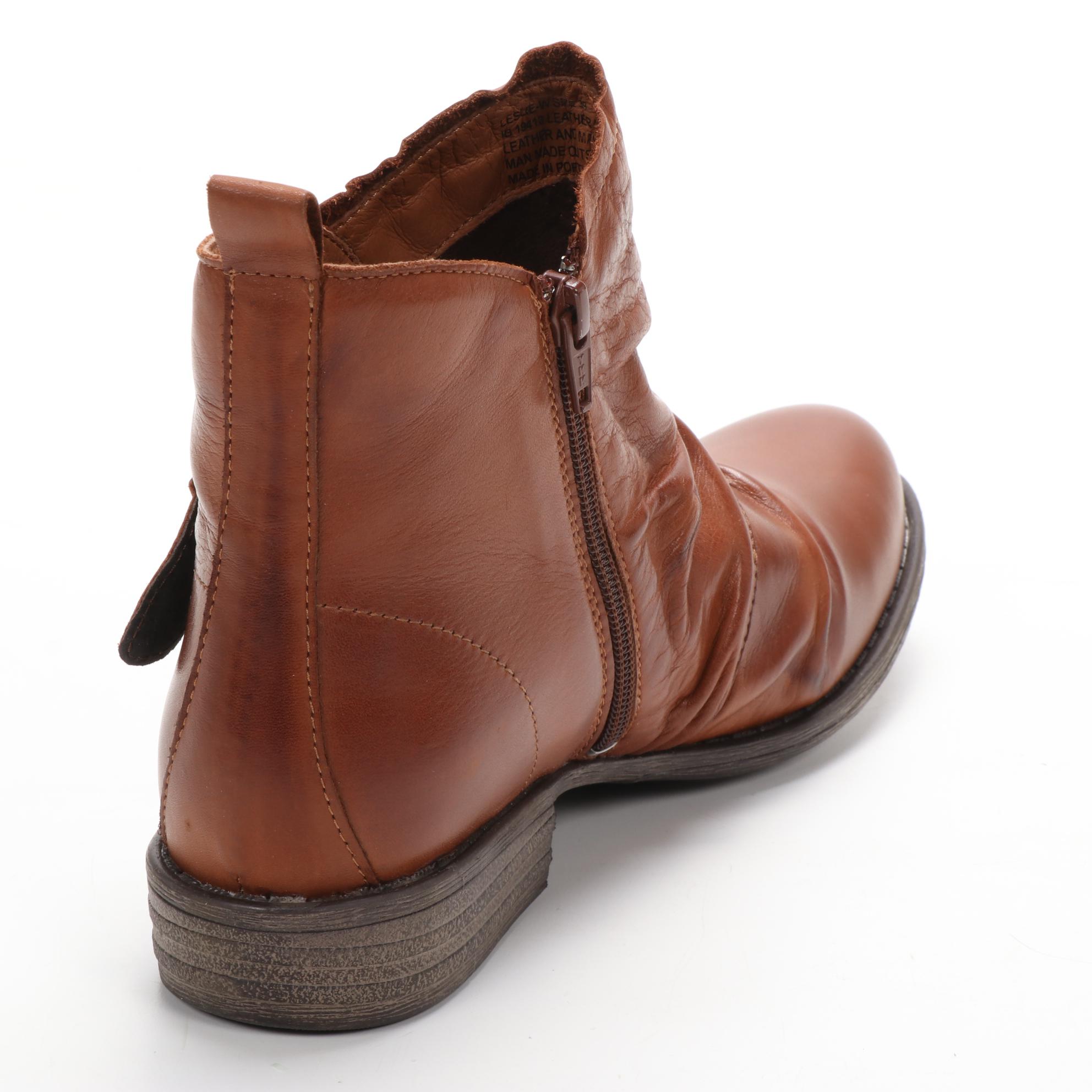 Miz Mooz Leslie Buckle Strap Ankle Boots in Brandy Leather