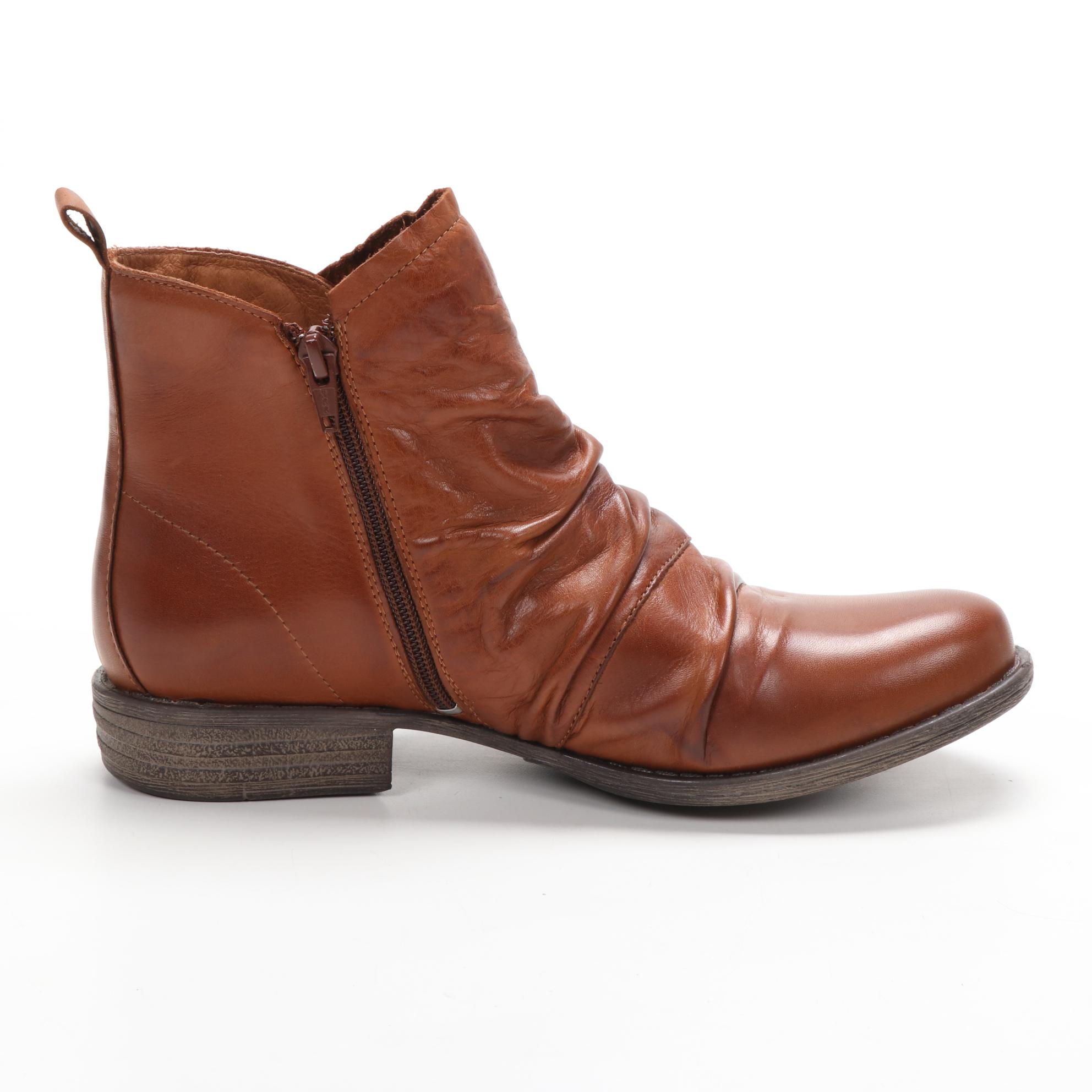 Miz Mooz Leslie Buckle Strap Ankle Boots in Brandy Leather