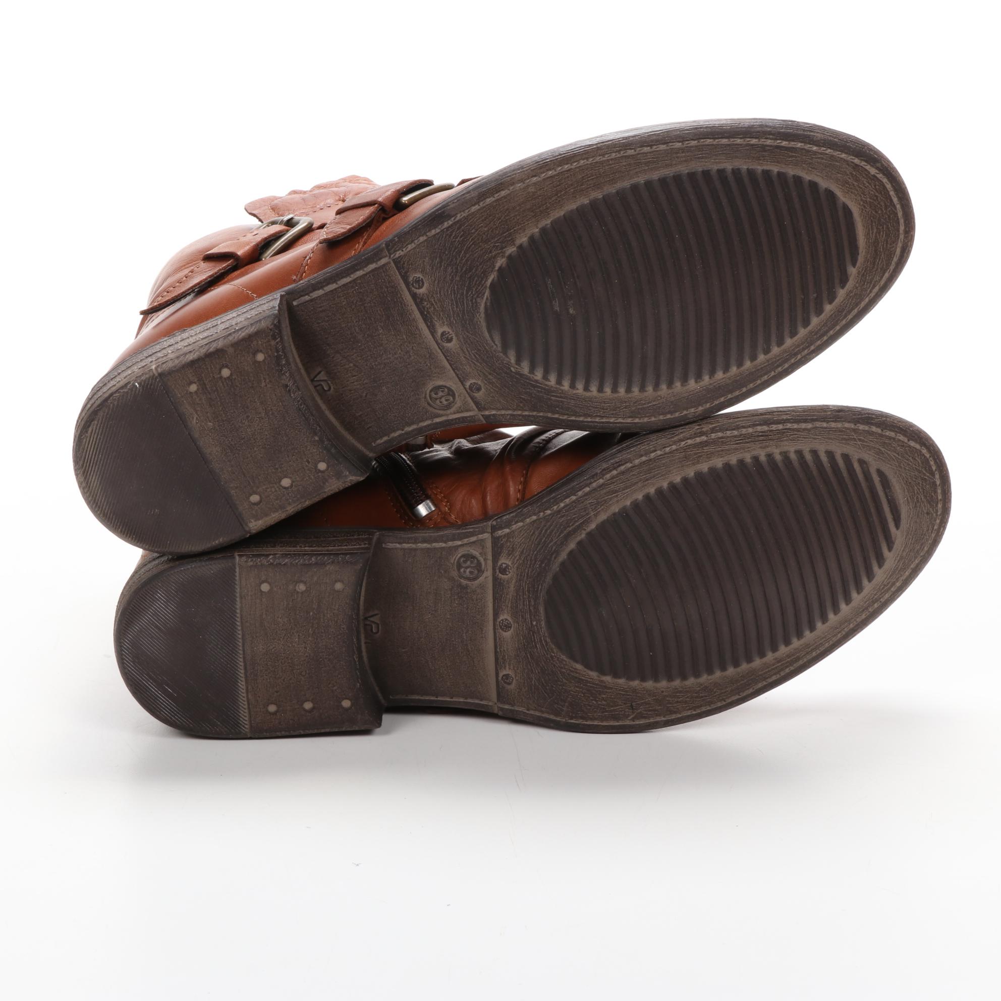 Miz Mooz Leslie Buckle Strap Ankle Boots in Brandy Leather