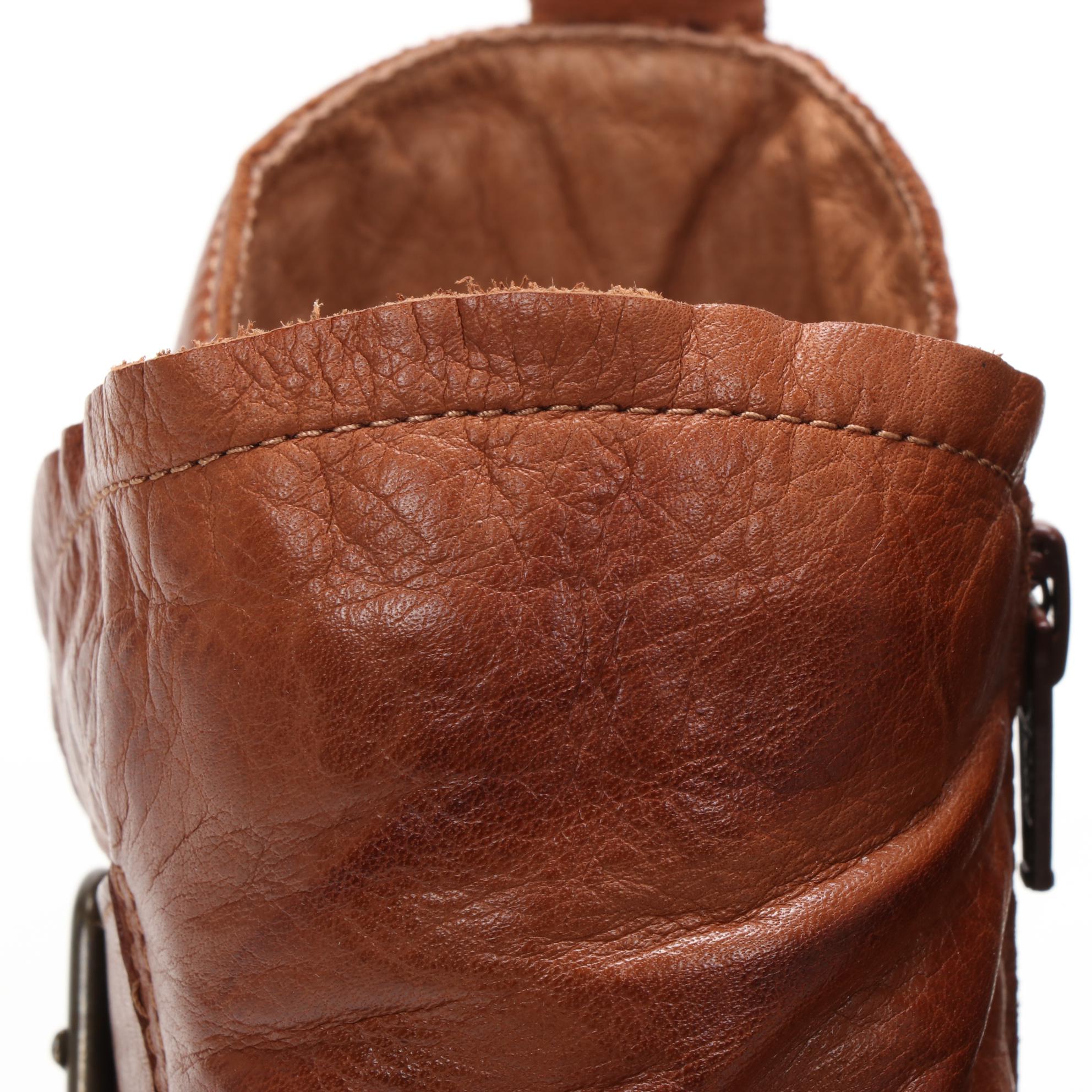 Miz Mooz Leslie Buckle Strap Ankle Boots in Brandy Leather