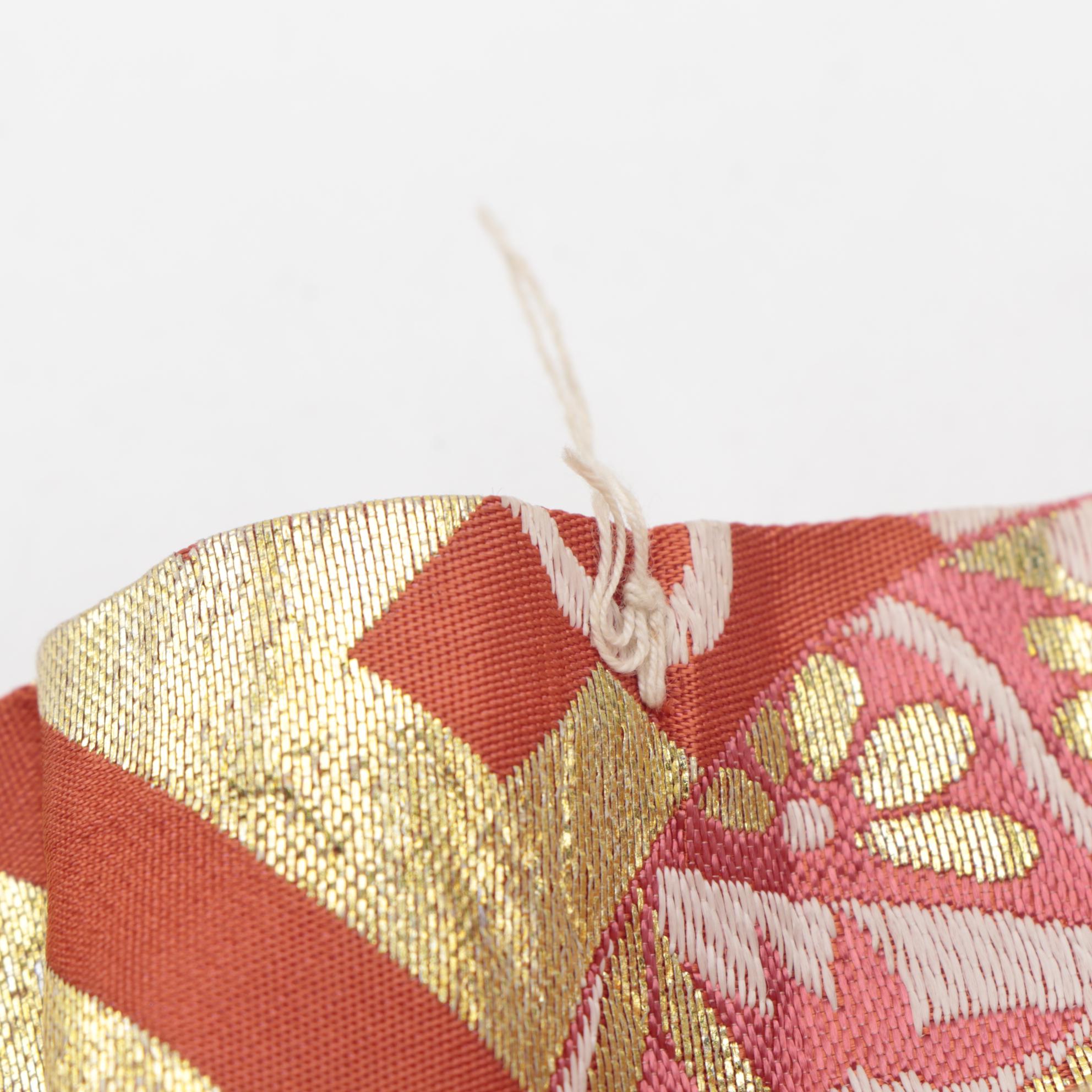 Sayagata, Kusudama and Taiko Metallic and Orange Narrow Width Maru Obi