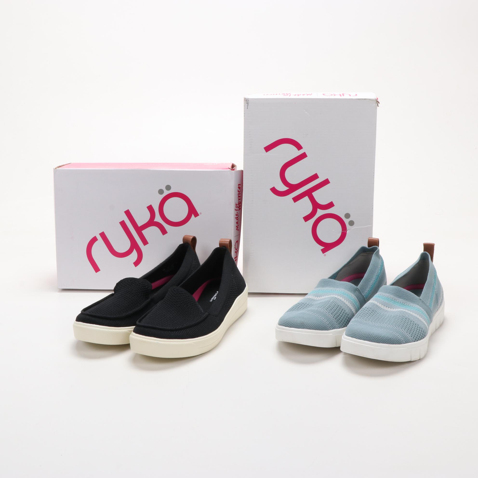 Ryka Memory Foam Slip-On Sneakers in Black and Slate Grey