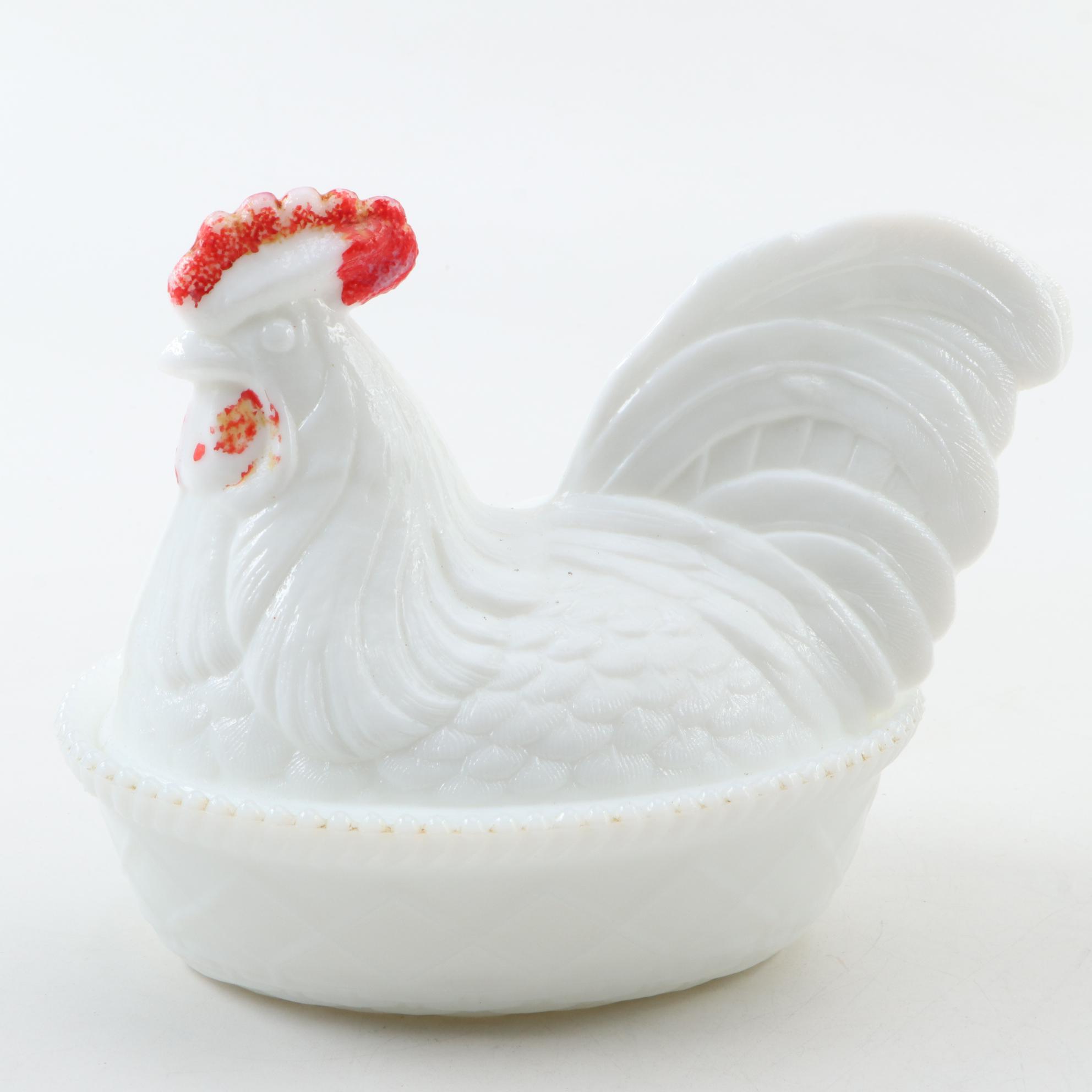 Kemple "Hen on Basket" Milk Glass Dish and Other Figurines