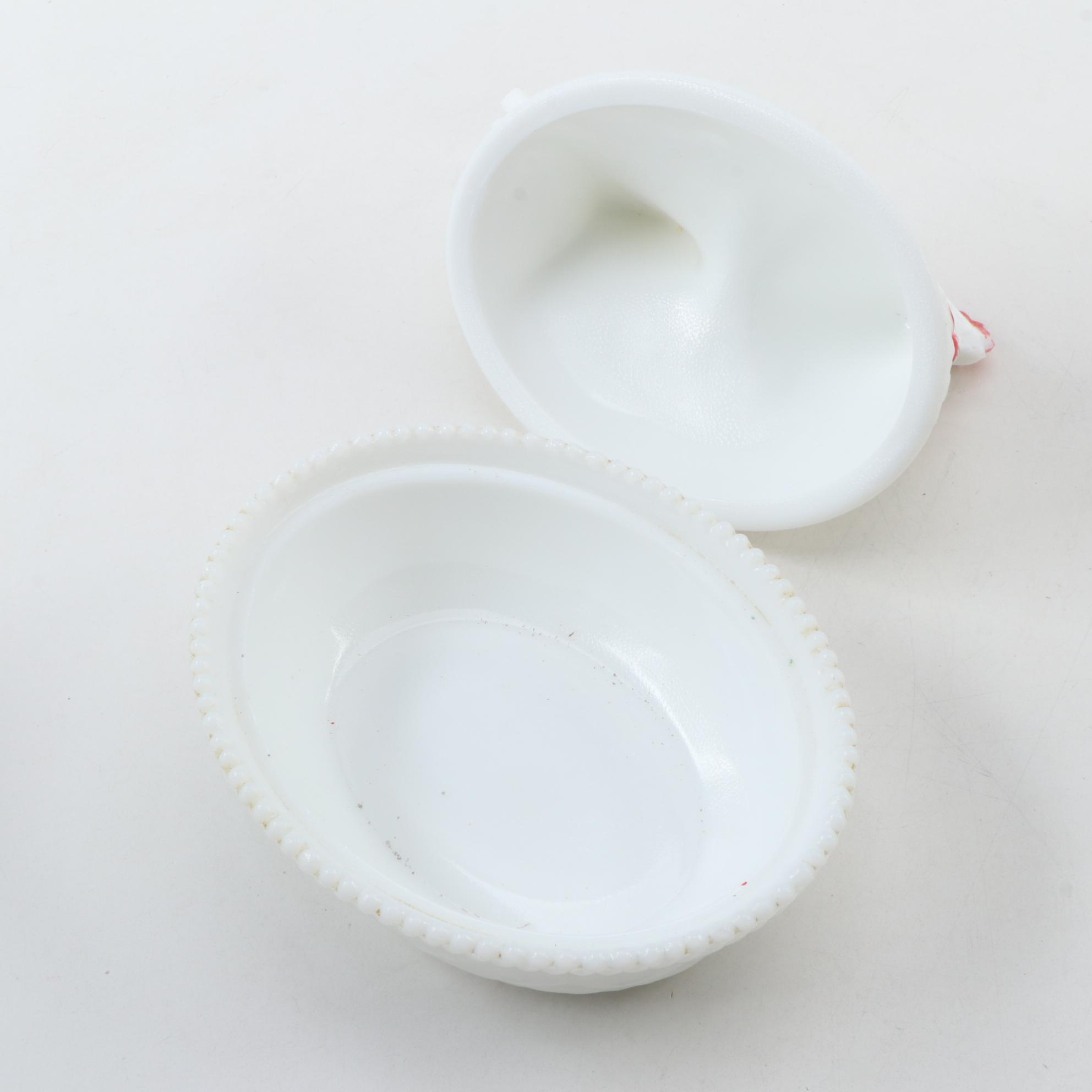 Kemple "Hen on Basket" Milk Glass Dish and Other Figurines