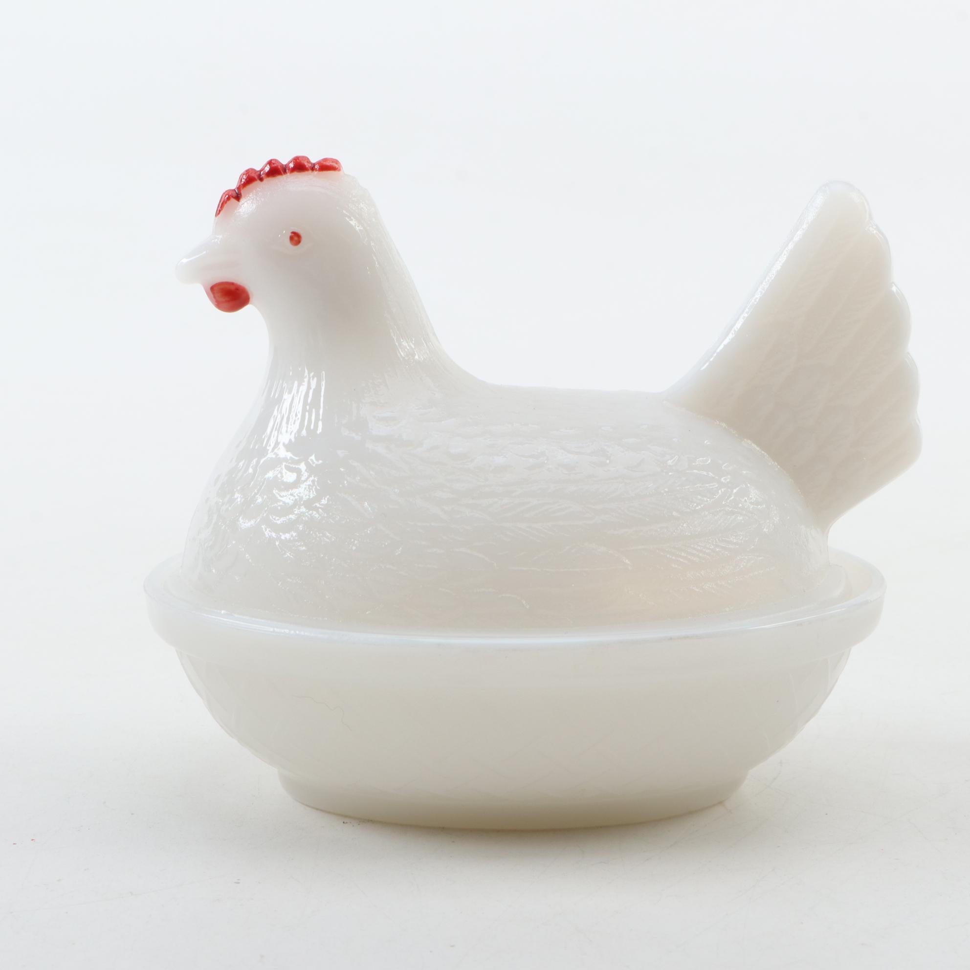 Kemple "Hen on Basket" Milk Glass Dish and Other Figurines