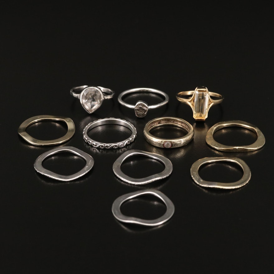 Sterling Silver Rings Featuring Citrine, Quartz and Hematite