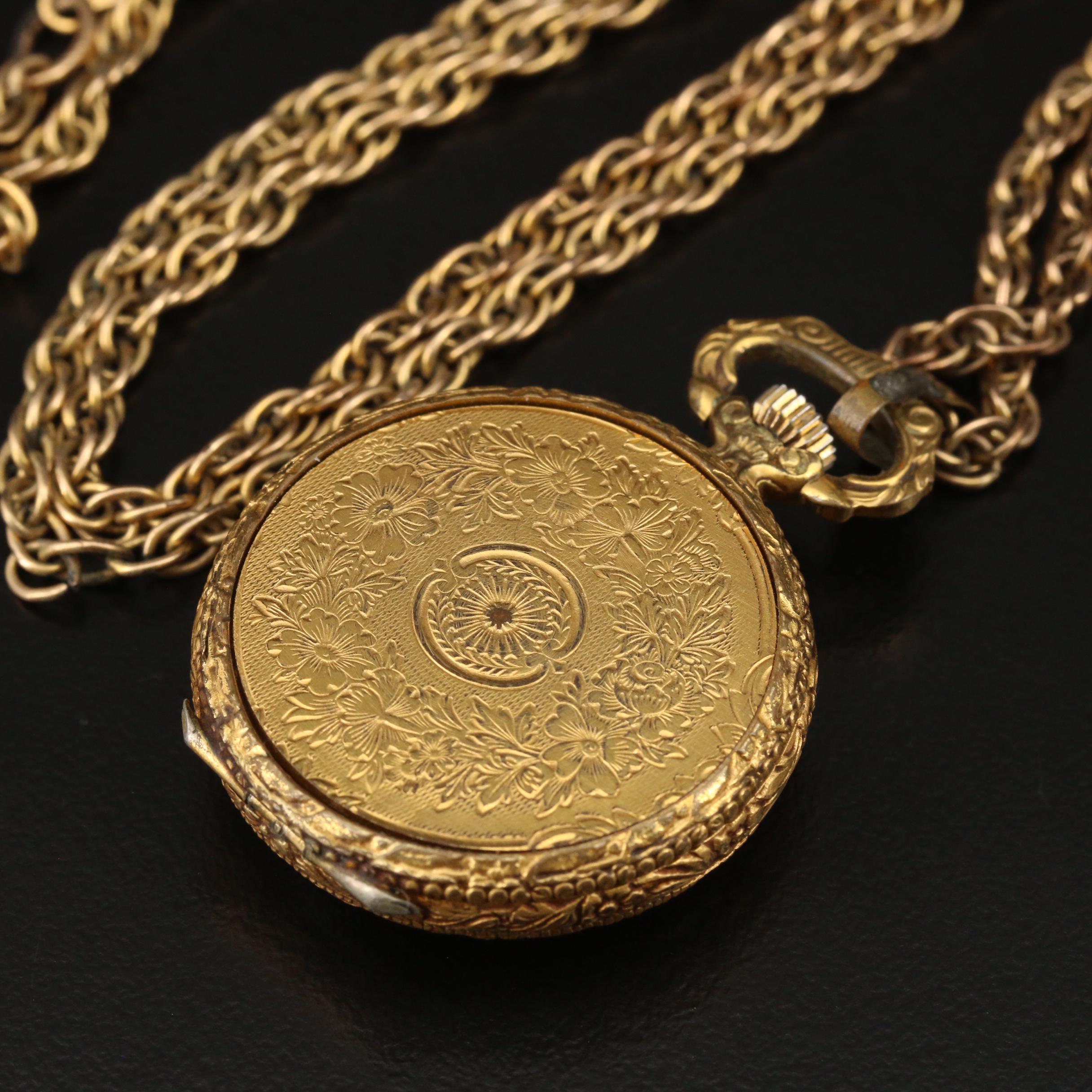 Elgin Mickey Mouse Pendant Watch on Gold Filled Chain