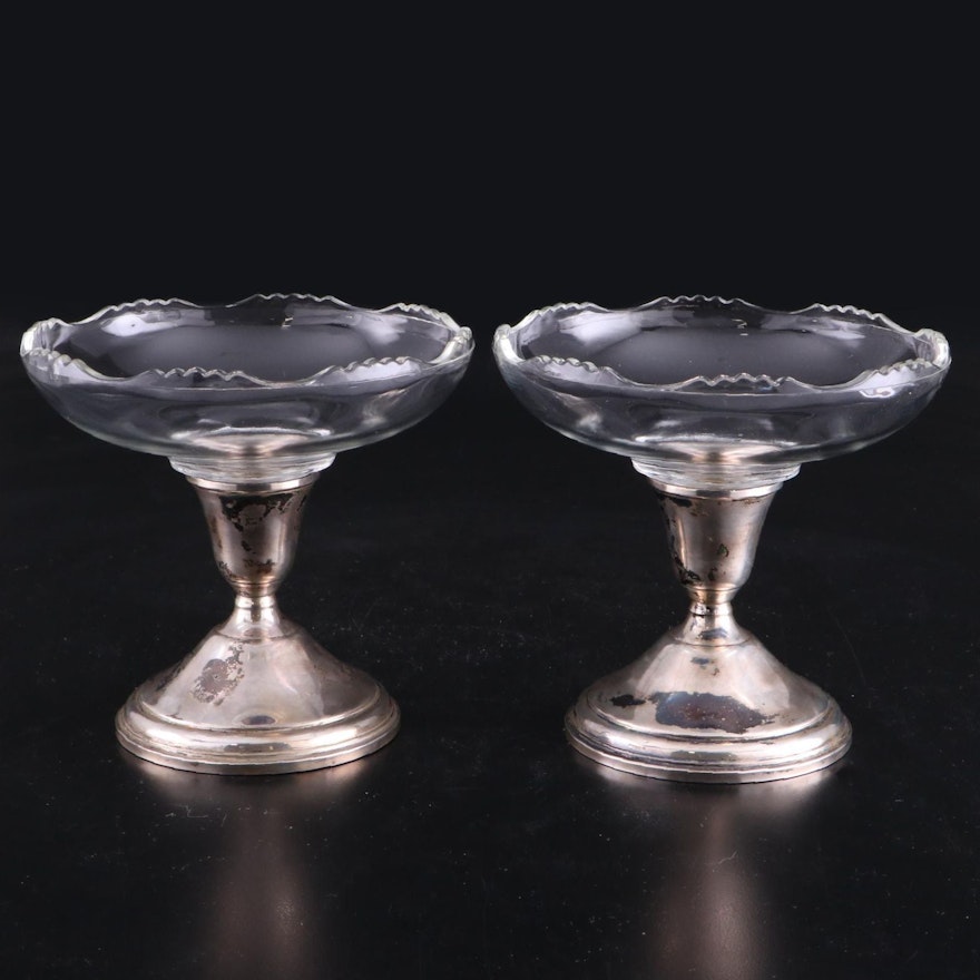 B-I Sterling Weighted and Glass Compote Candy Dishes, Early to Mid 20th Century