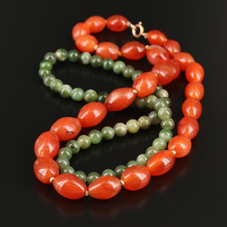 Agate and Nephrite Beaded Necklaces