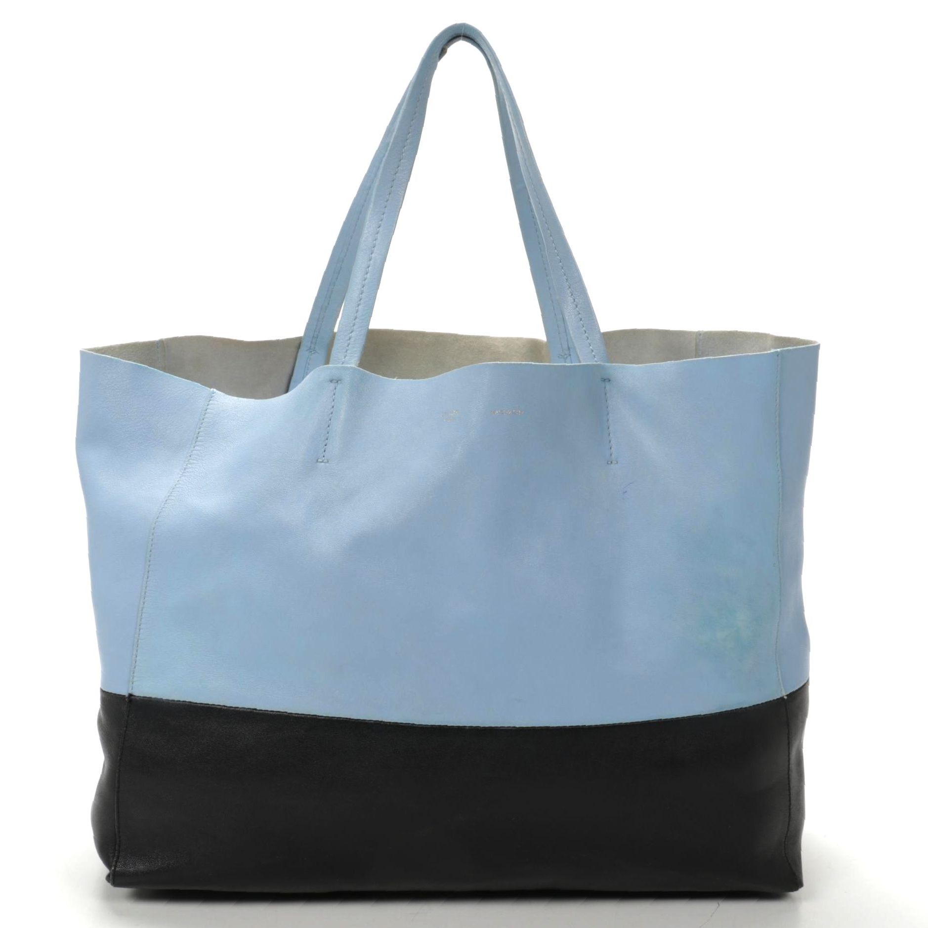 Céline Cabas Phantom Tote in Color Block Powder Blue and Navy Leather