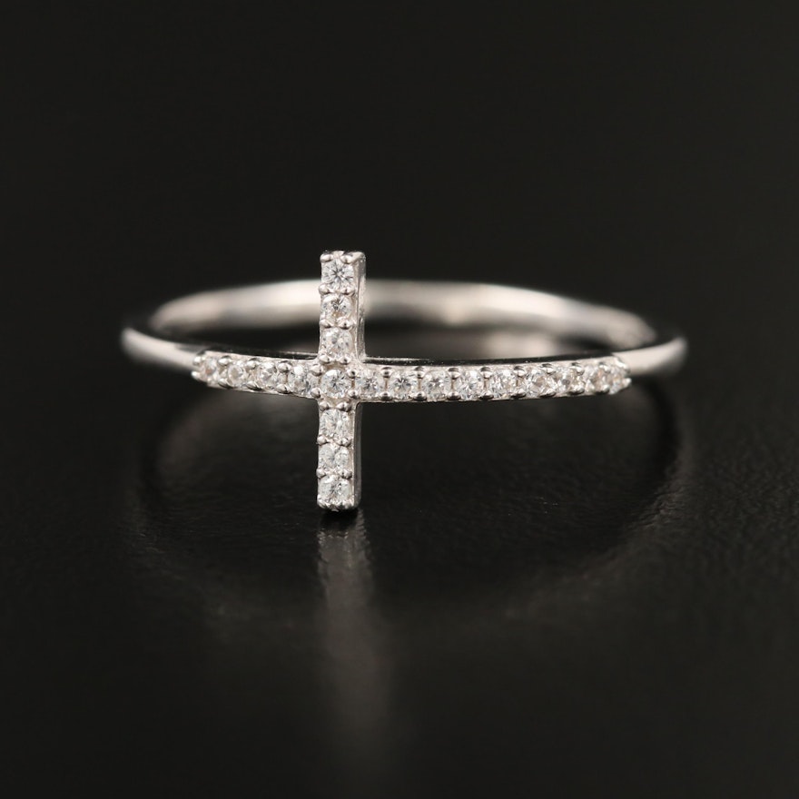 Sterling Cubic Zirconia Cross Ring