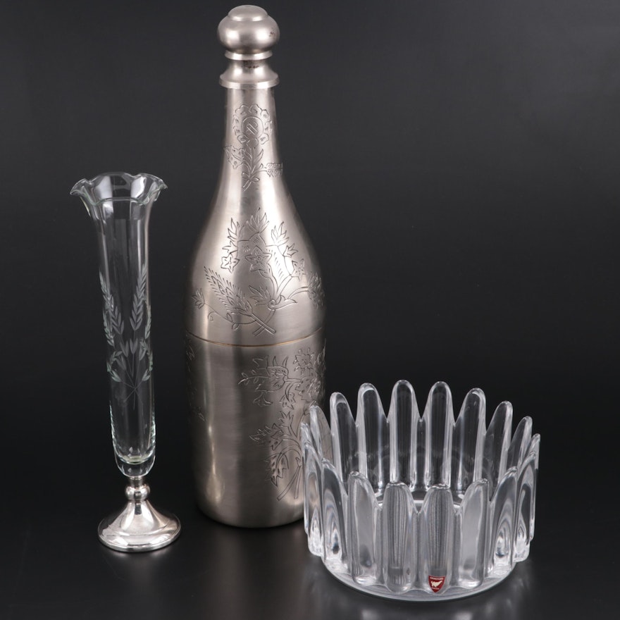 Web Sterling Footed Vase with Orrefors Bowl and April Cornell Bottle