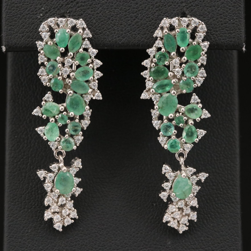 Sterling Emerald and Cubic Zirconia Cluster Earrings