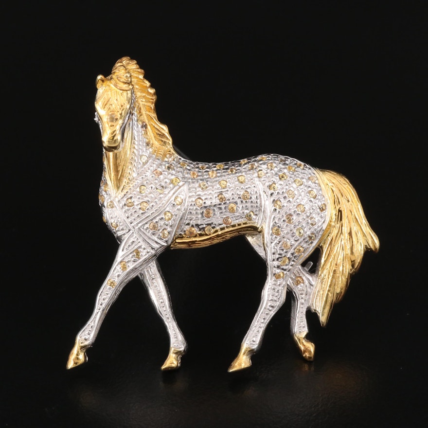 Sterling Silver Sapphire Horse Brooch