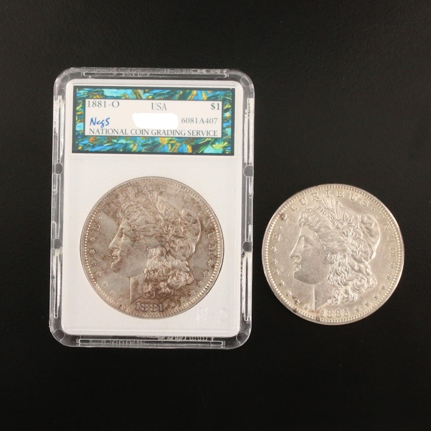 1881-O and 1885 Morgan Silver Dollars