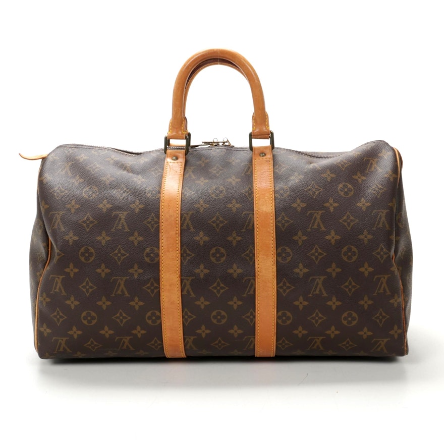 Louis Vuitton Keepall 45 Travel Bag in Monogram Canvas and Vachetta Leather