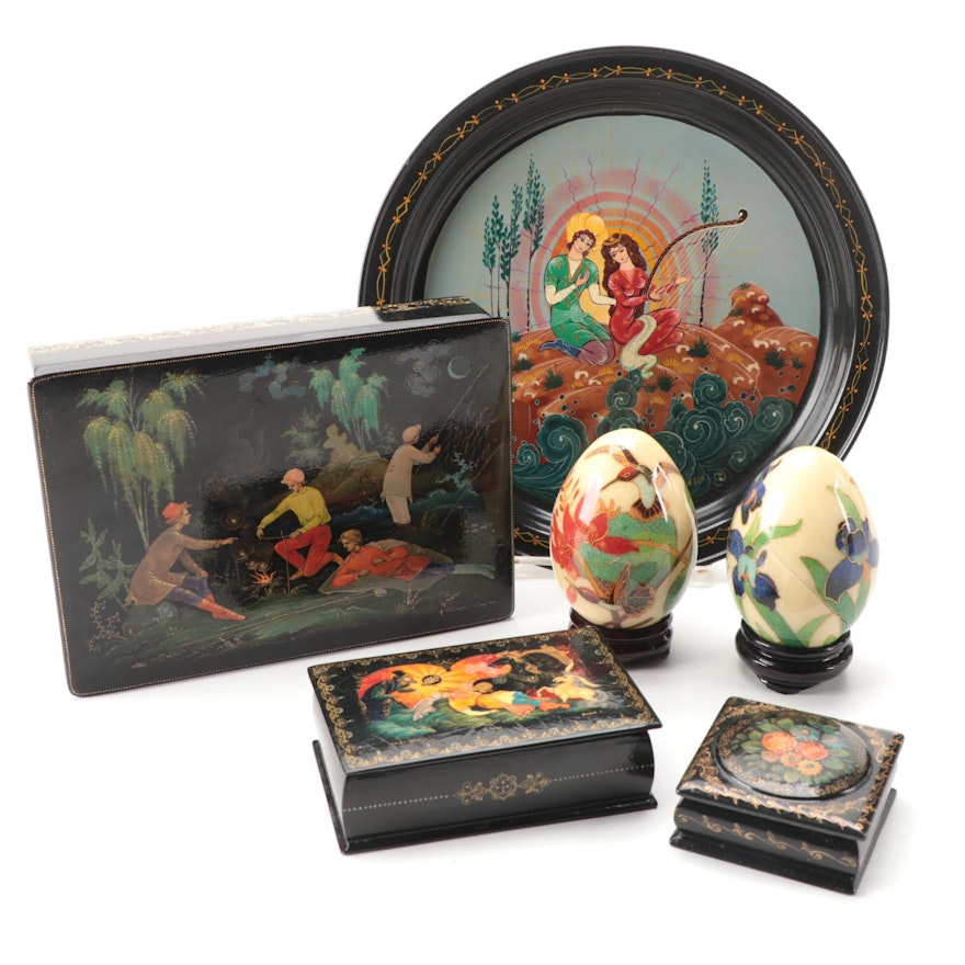 Palekh and Khofui Schools Hand-Painted Lacquerware and Other Decorative Items