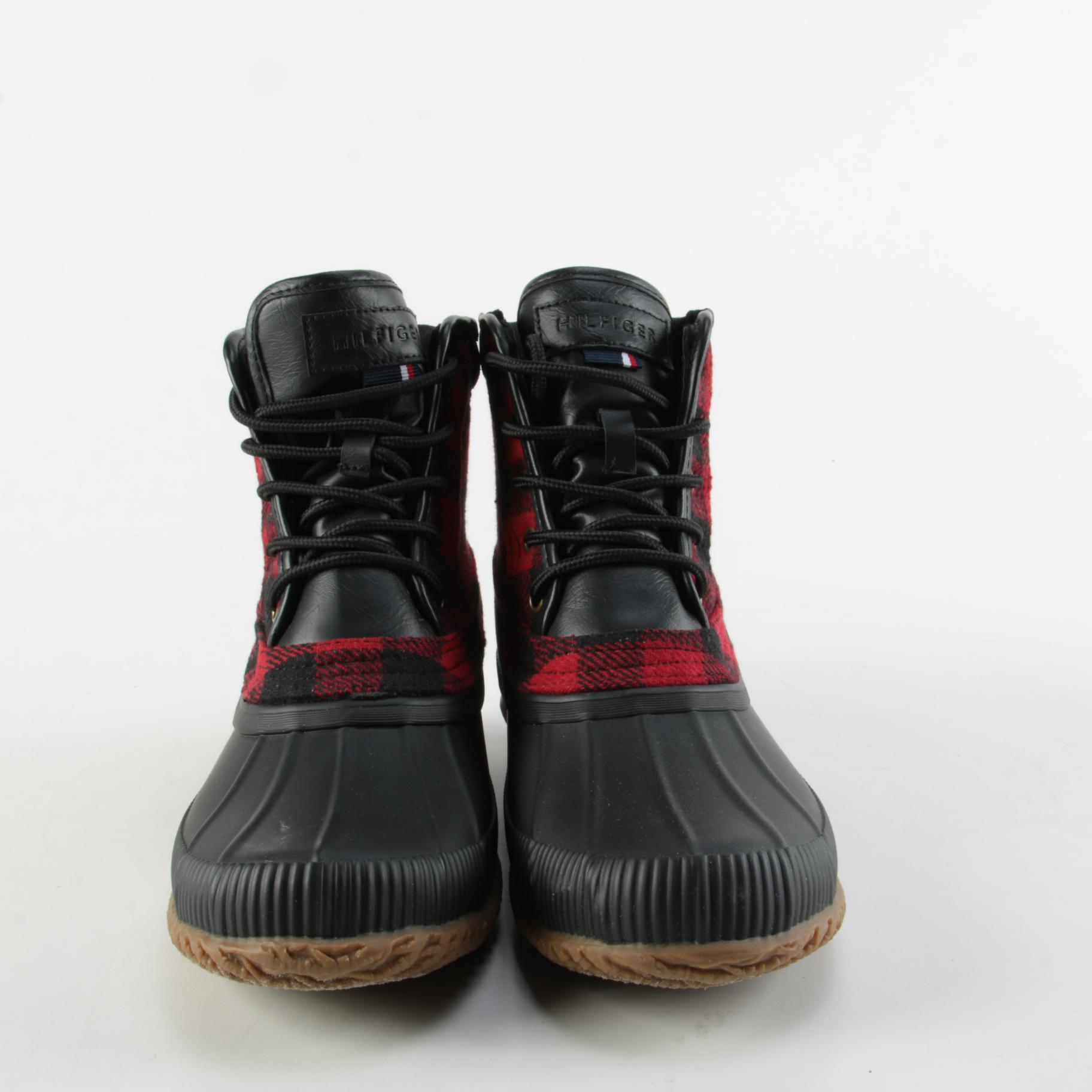 Tommy Hilfiger Casey2 Buffalo Plaid and Black Leather Boots