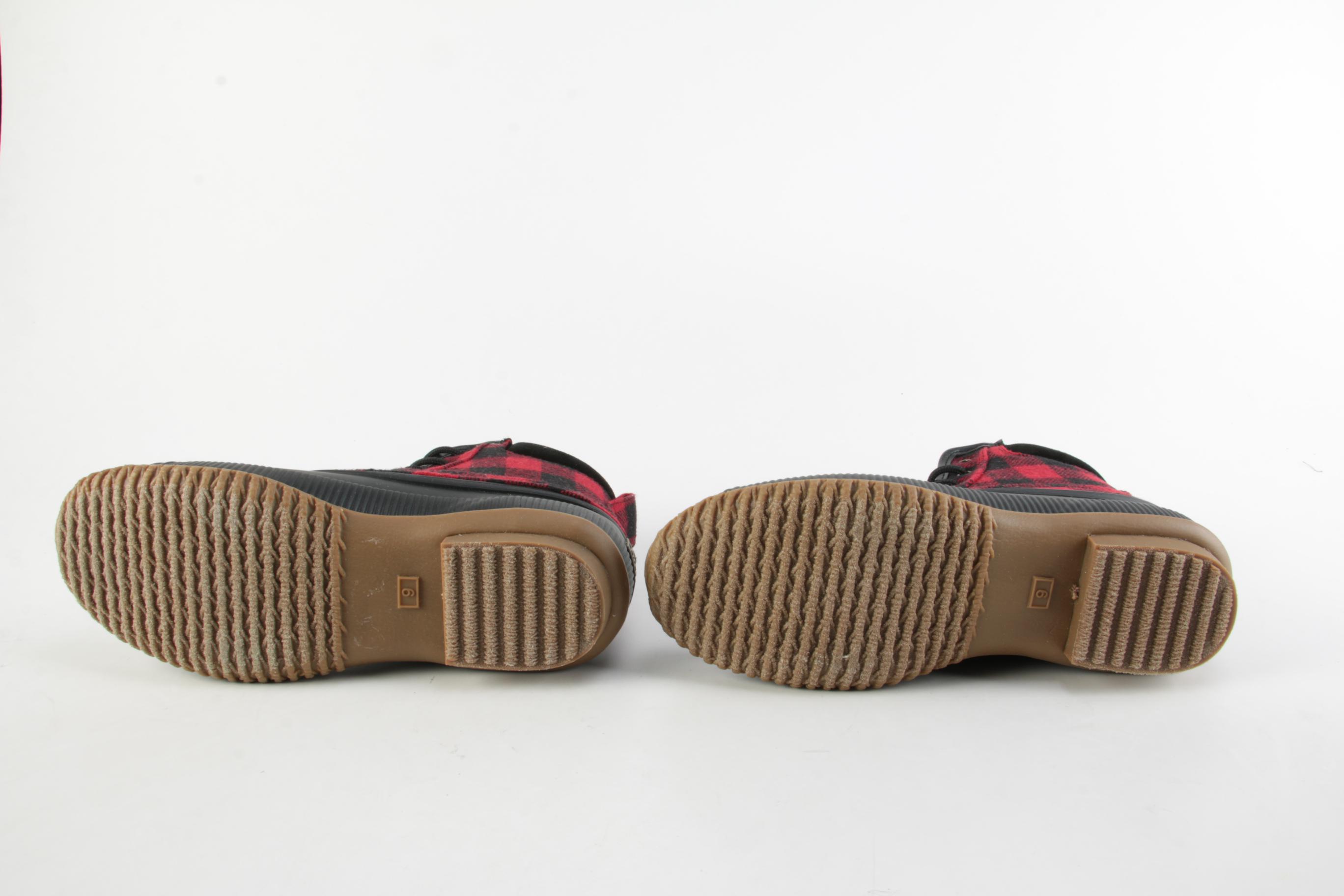 Tommy Hilfiger Casey2 Buffalo Plaid and Black Leather Boots