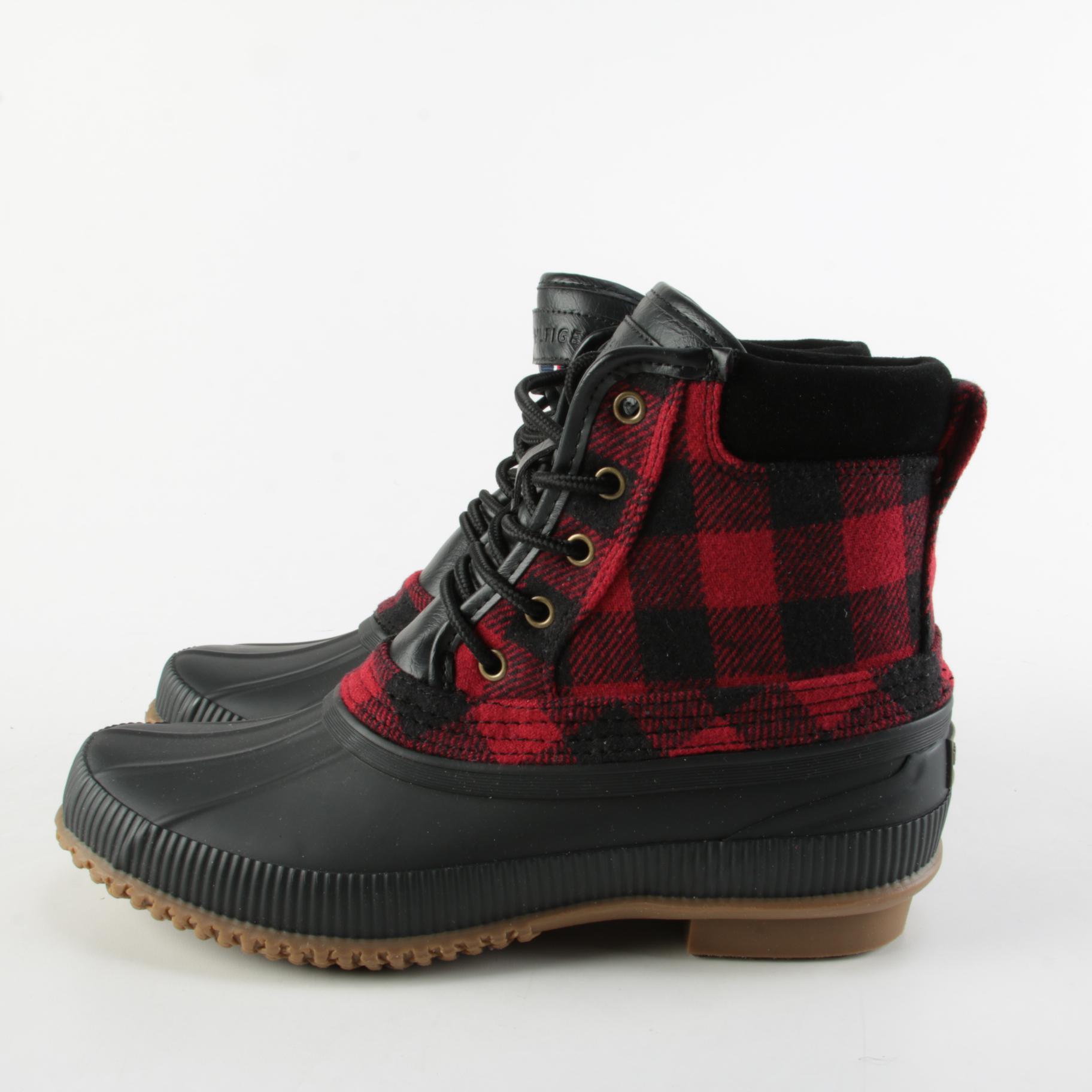 Tommy Hilfiger Casey2 Buffalo Plaid and Black Leather Boots