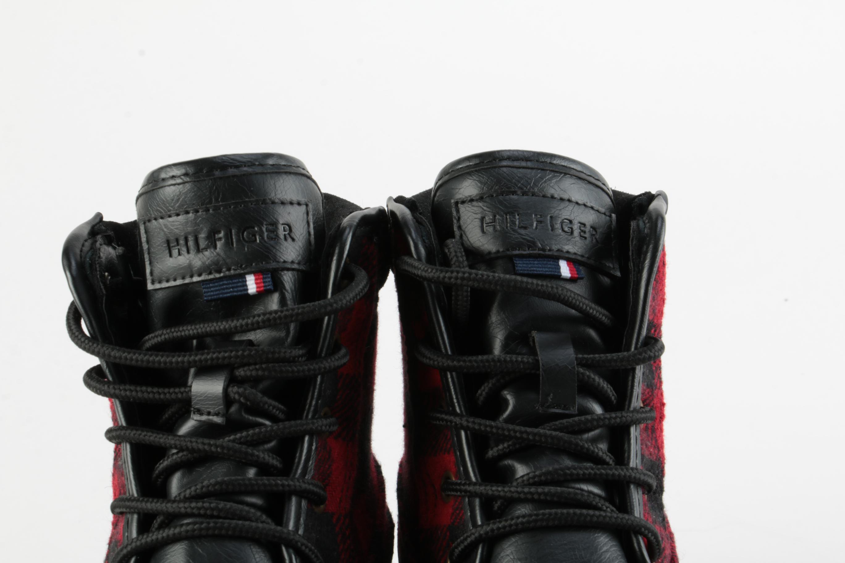 Tommy Hilfiger Casey2 Buffalo Plaid and Black Leather Boots