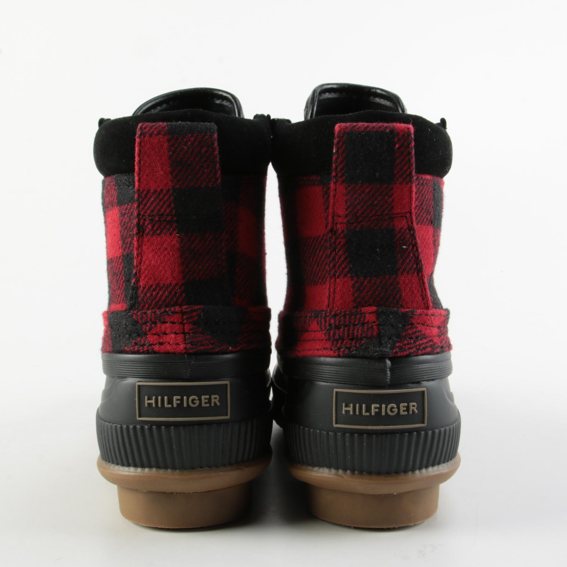 Tommy Hilfiger Casey2 Buffalo Plaid and Black Leather Boots