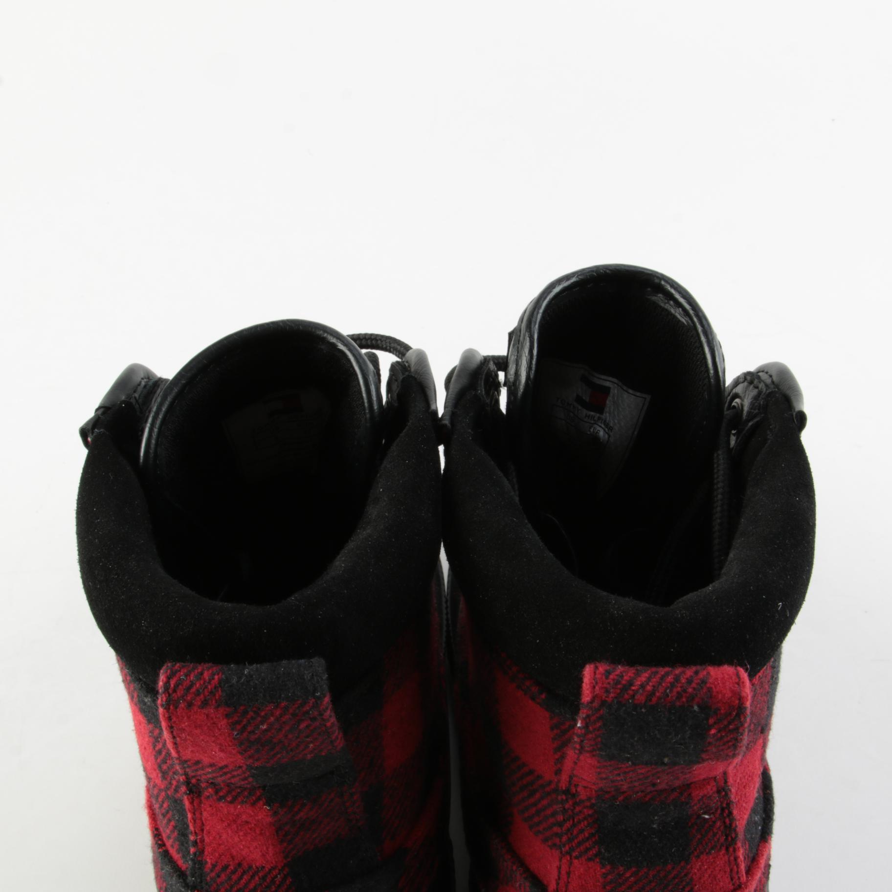 Tommy Hilfiger Casey2 Buffalo Plaid and Black Leather Boots