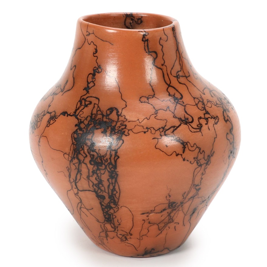 Art Pottery Horse Hair Vase, Contemporary