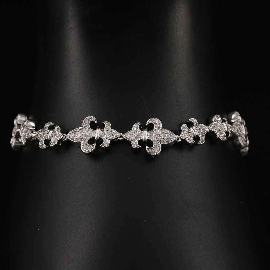 Sterling Silver Cubic Zirconia Fleur de Lis Bracelet