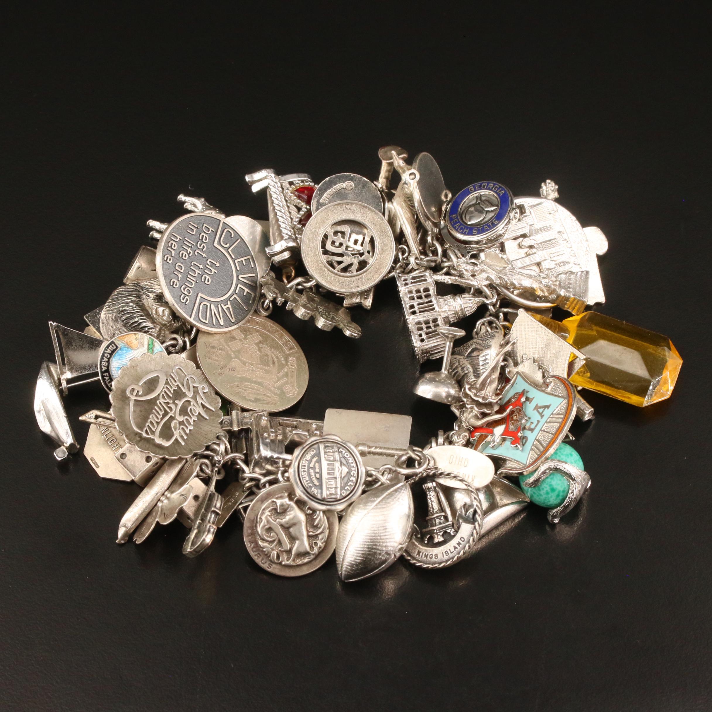 Vintage Sterling Silver Charm Bracelet Featuring Stuart Nye Dogwood Charm