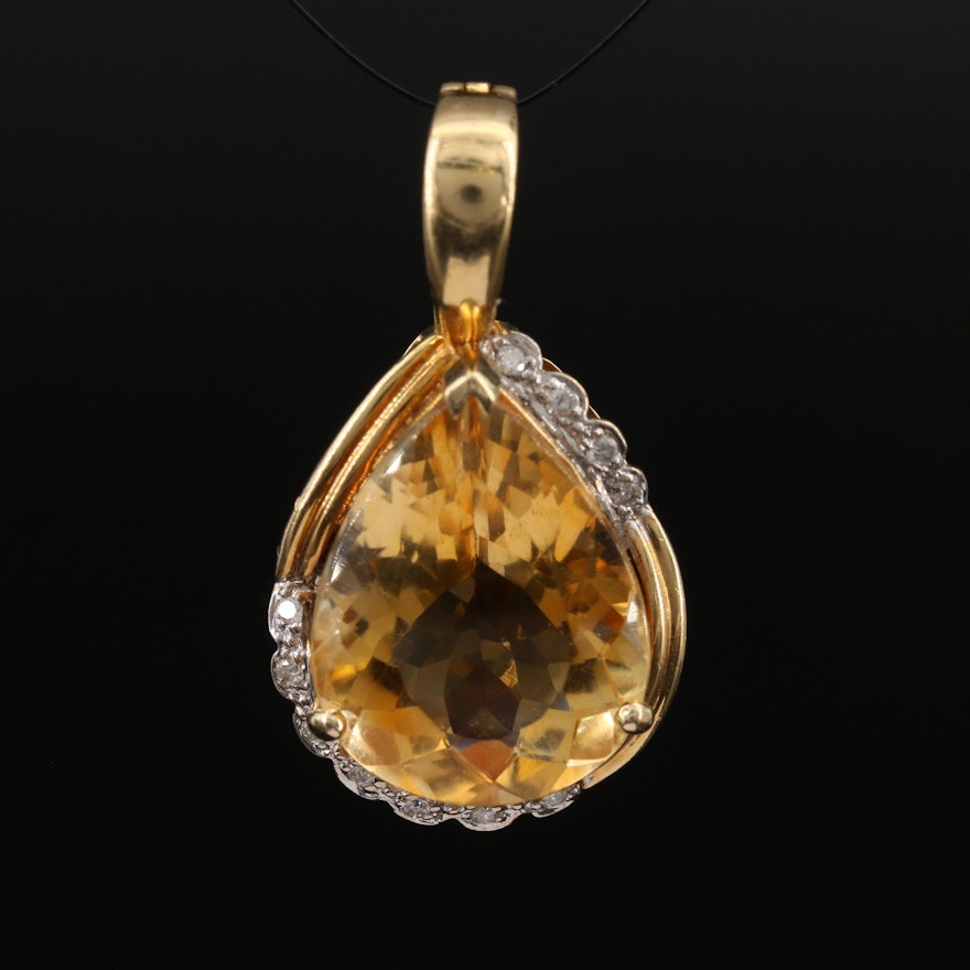 14K 12.37 CT Citrine and Diamond Enhancer Pendant