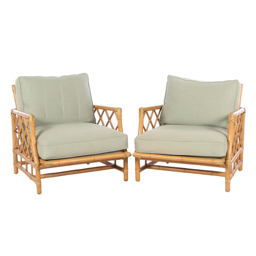 Pair of Ficks Reed Bamboo and Rattan Sunroom Lounge Chairs