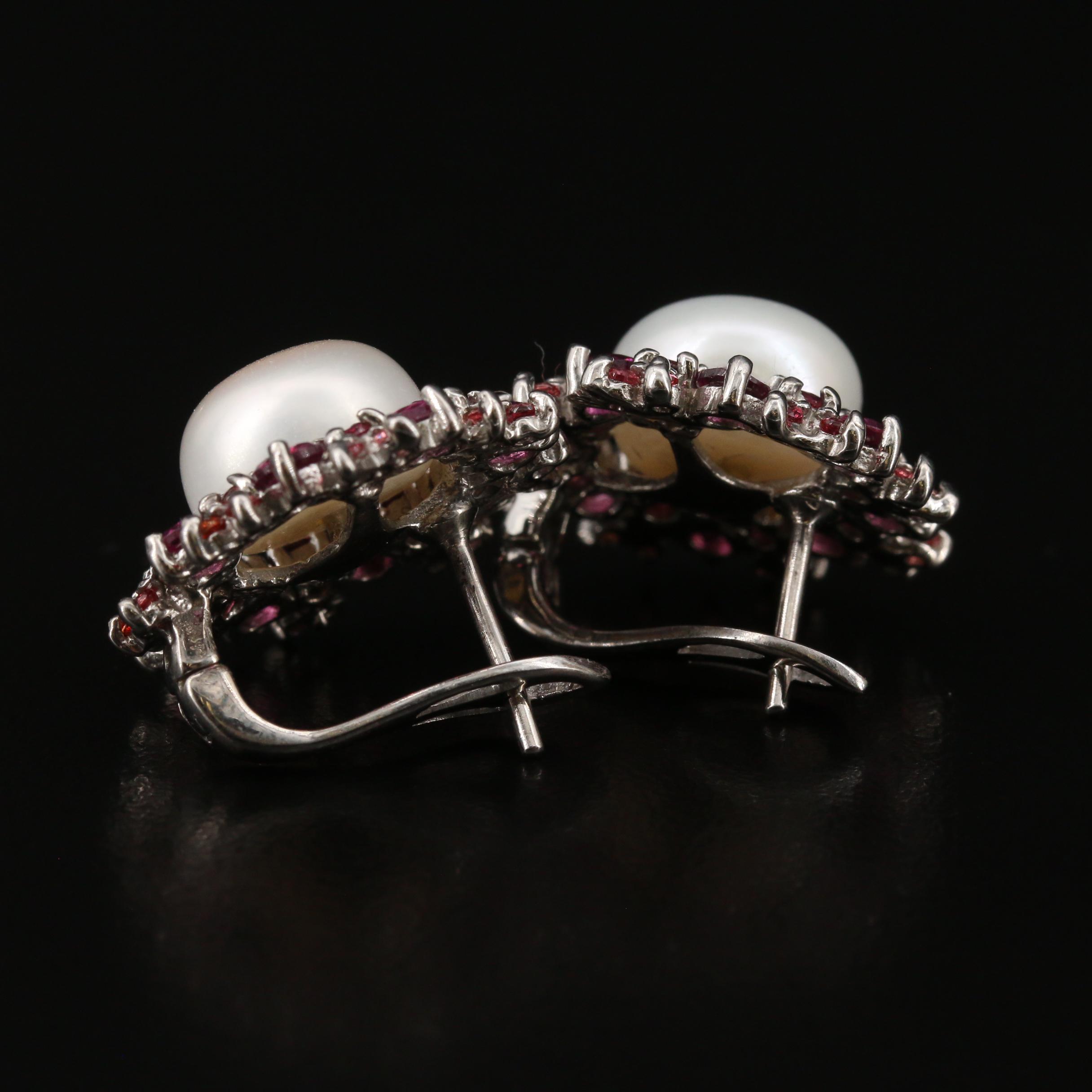 Sterling Silver Pearl, Garnet and Sapphire Button Earrings