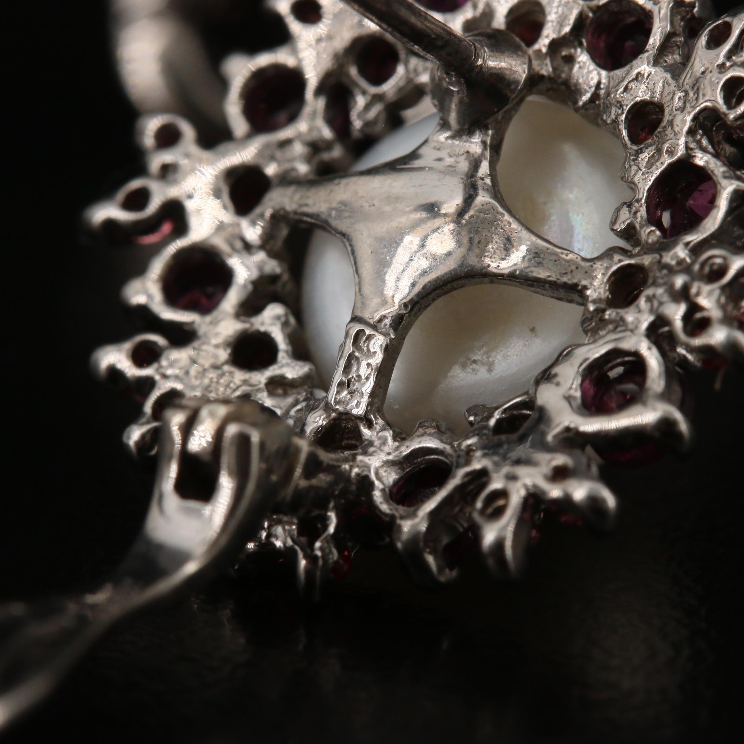 Sterling Silver Pearl, Garnet and Sapphire Button Earrings