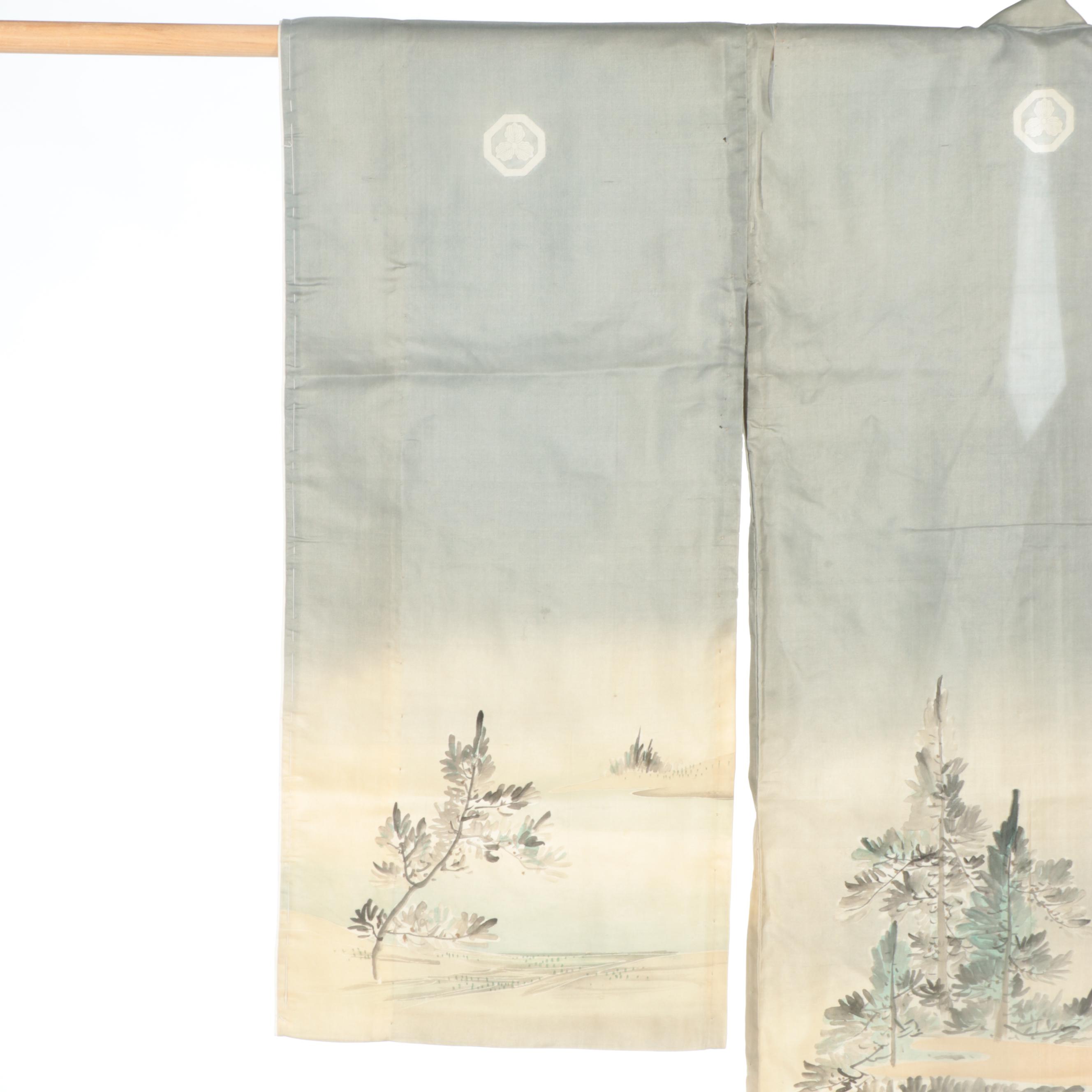 Child's Five Mon Scenic Shika Yuzen Dyed Kimono, Meiji Period