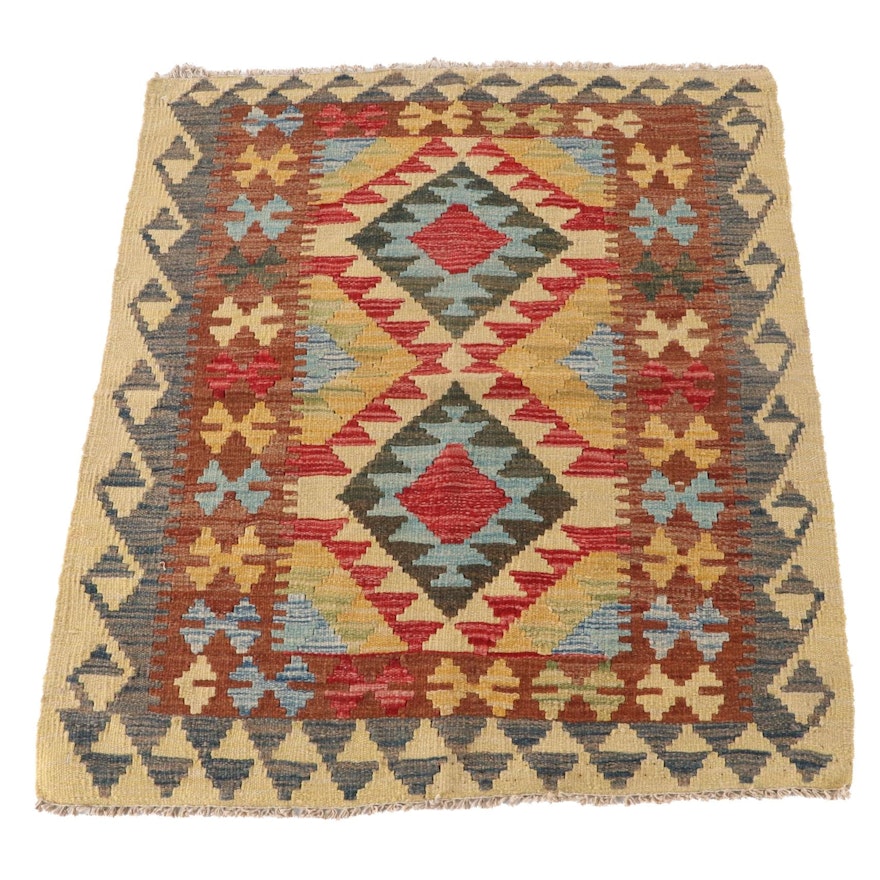 3'0 x 3'7 Handwoven Afghan Wool Kilim Accent Rug