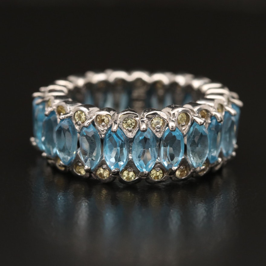 Sterling Topaz and Sapphire Eternity Band