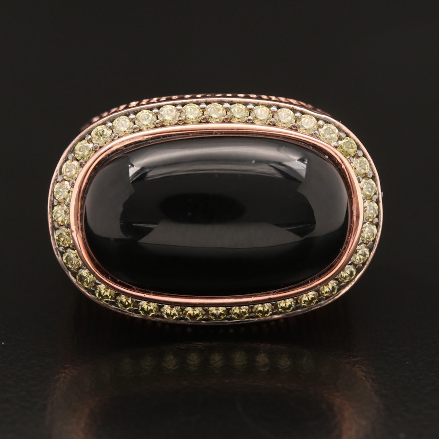 Sterling Black Onyx and Cubic Zirconia East-West Ring with Euro Shank