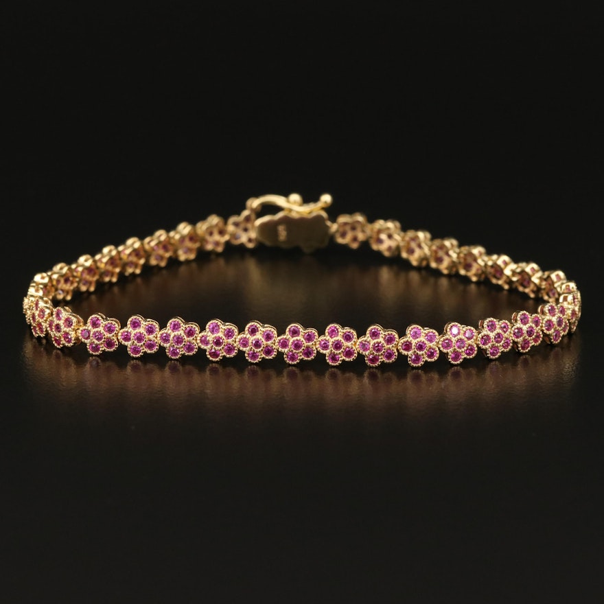 Ruby Flower Line Bracelet in Sterling