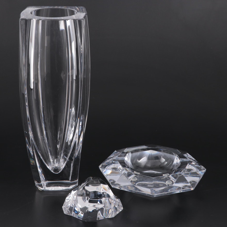 Val St. Lambert "Sitelle" Crystal Vase, Ashtray and Paperweight