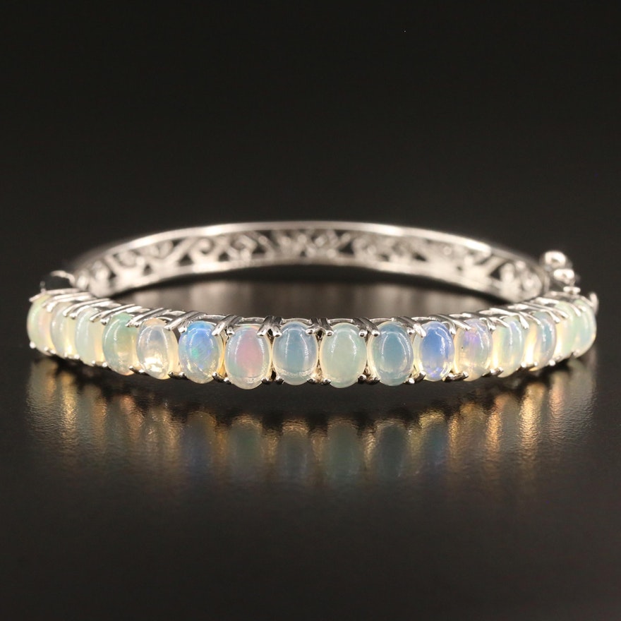 Sterling Silver Opal Hinged Bangle