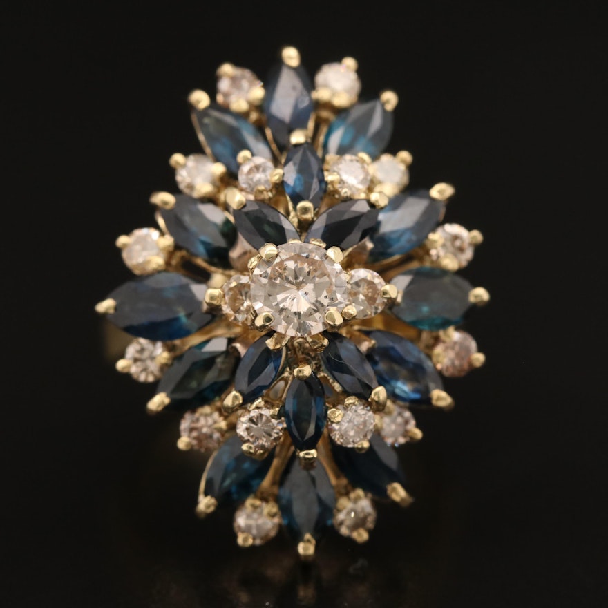 14K 1.62 CTW Diamond and Sapphire Cluster Ring with Box
