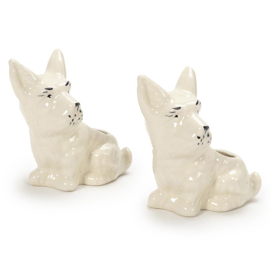 Pair of Ceramic Scottie Dog Shaped Planters, Mid-20th Century