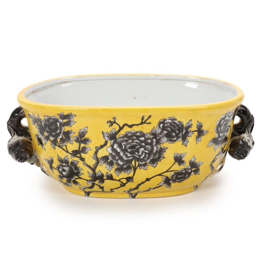 Chinese Ceramic Black and Yellow Ceramic Footbath Planter, Contemporary