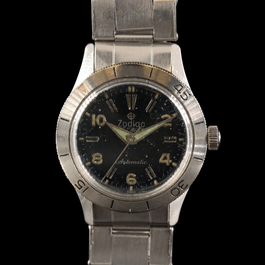 Vintage Zodiac Sea Wolf Stainless Steel Automatic Wristwatch