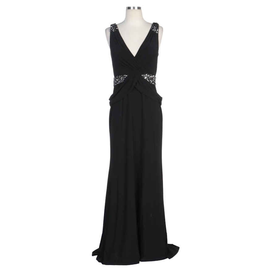 Alberto Makali Black Embellished Evening Dress and Silver Ruffle Shrug