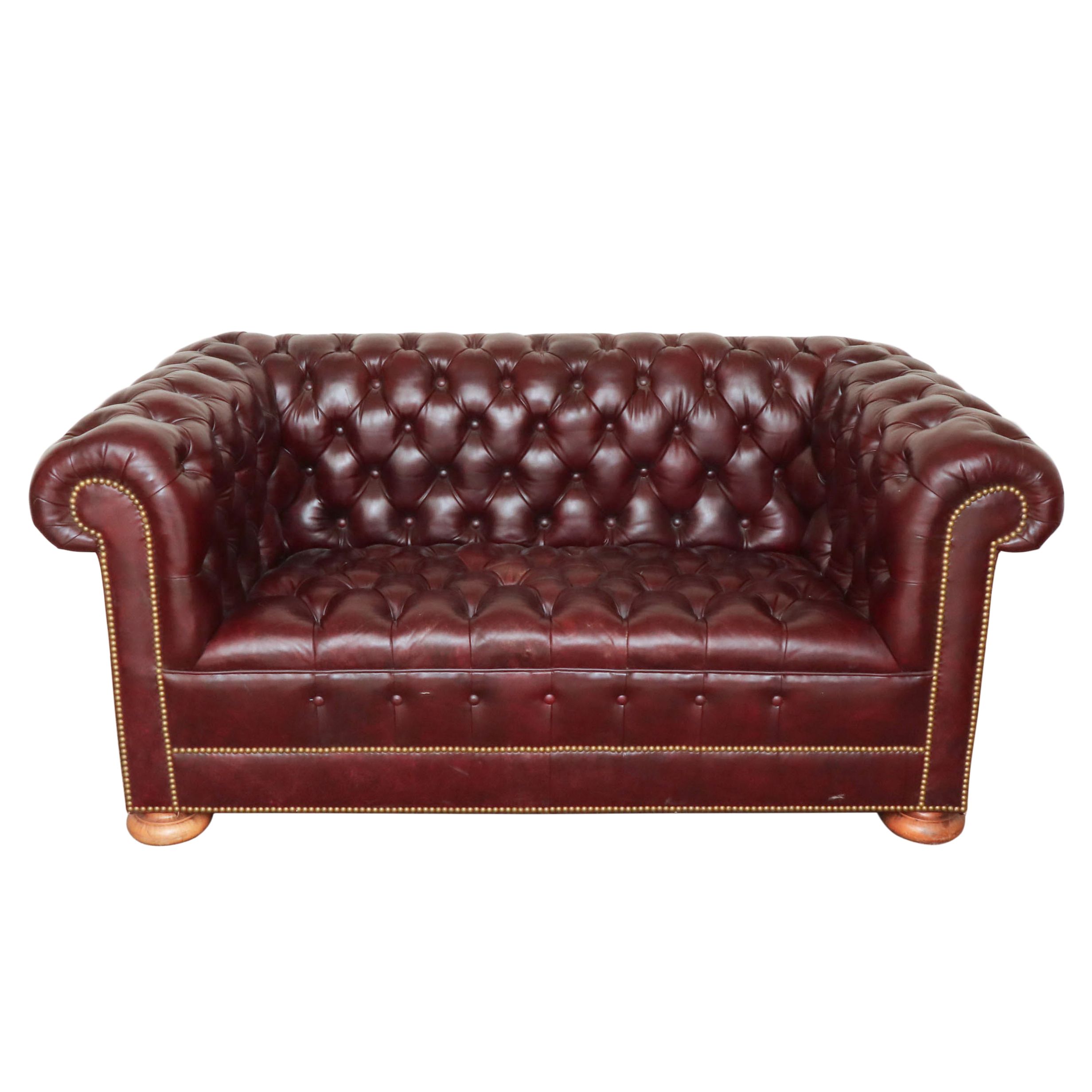 Tufted Leather Chesterfield Loveseat Sofa