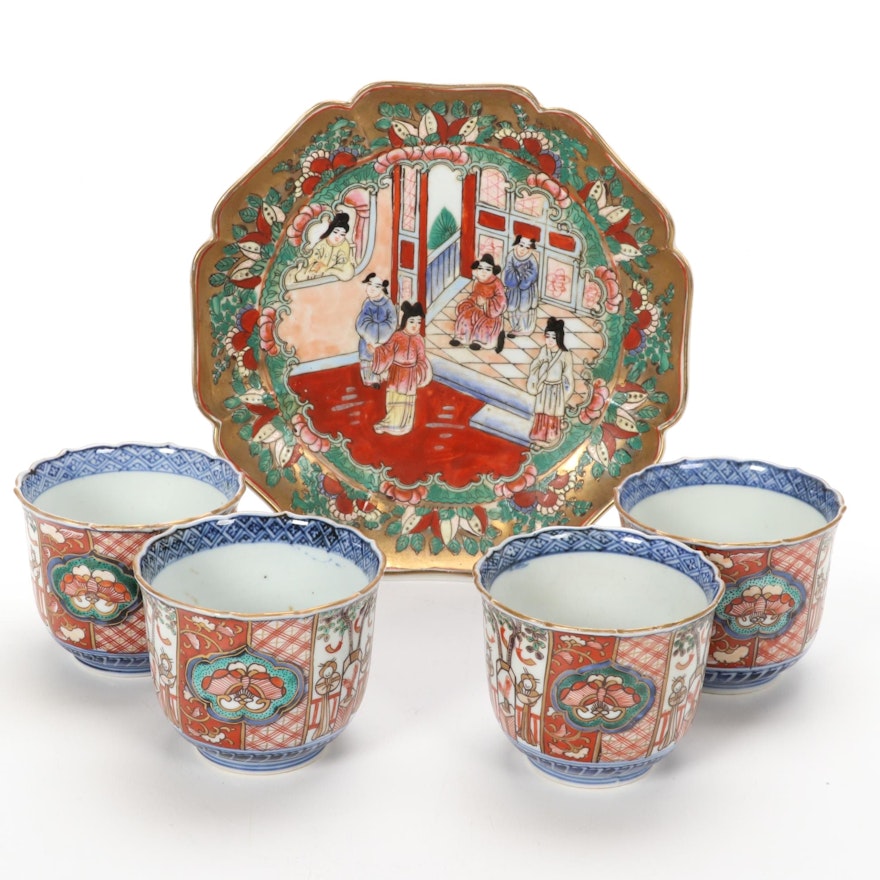 Chinese Hand-Painted Porcelain Tea Cup and Plate