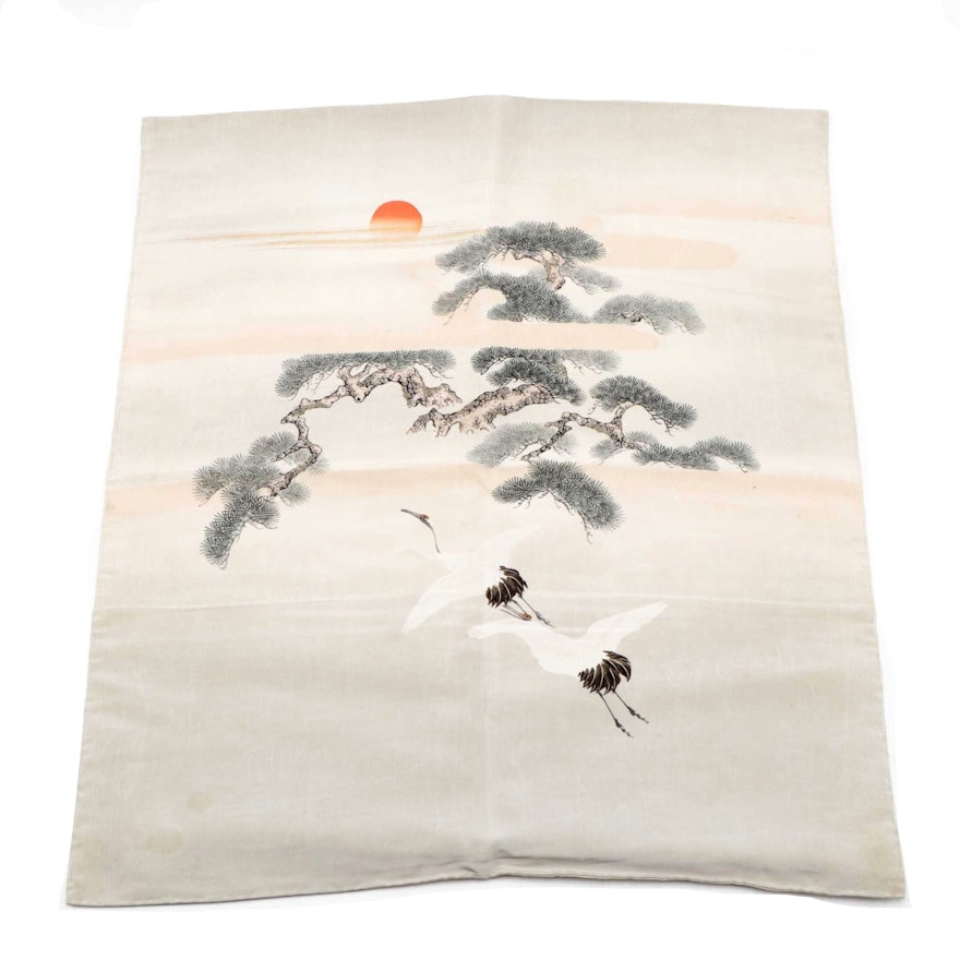 Japanese Yūzen-Dyed Fukusa Tea Ceremony Cloth with Mon Crest